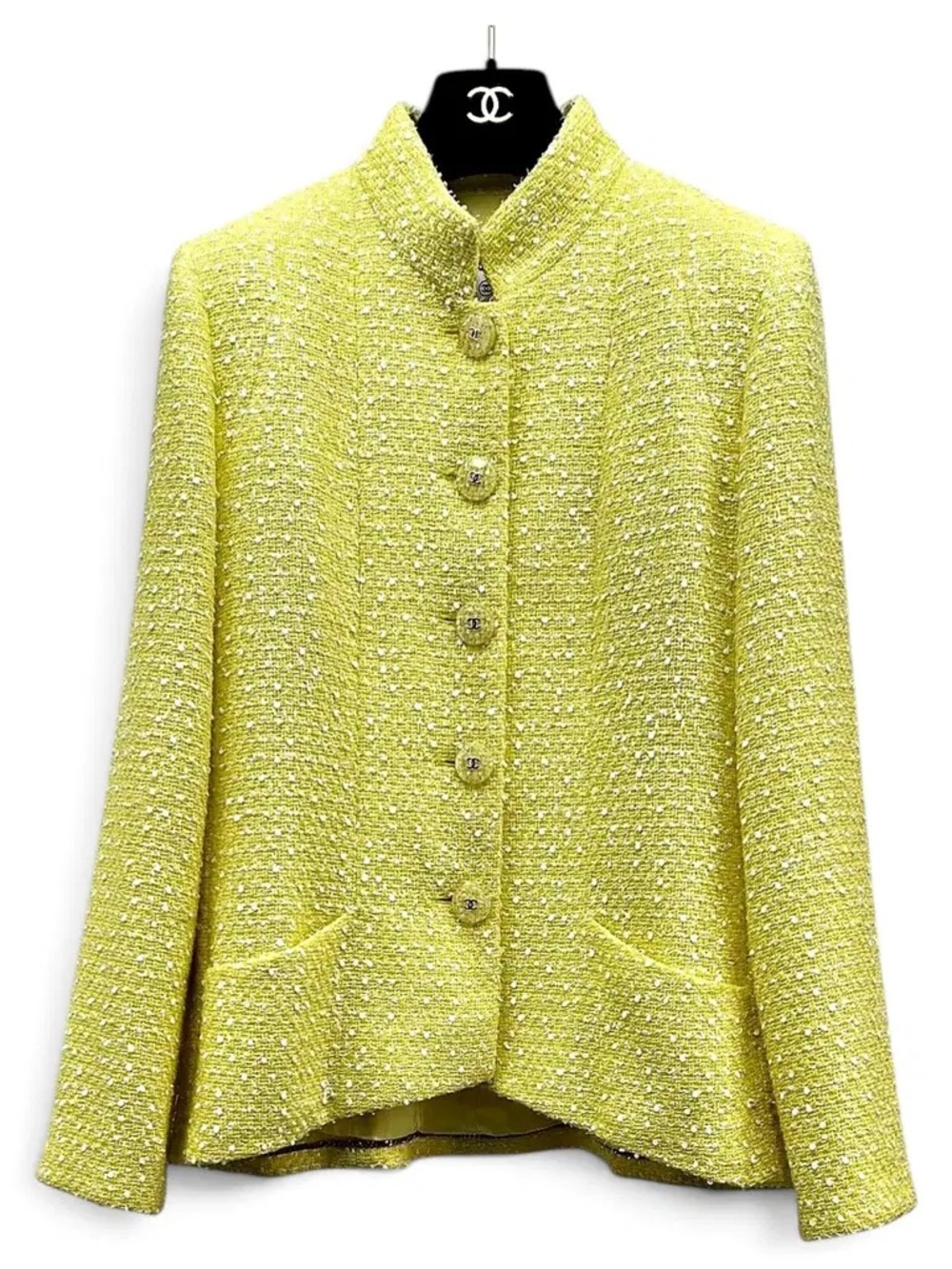 Chanel Lemon Tweed Stand-Collar Jacket size 40